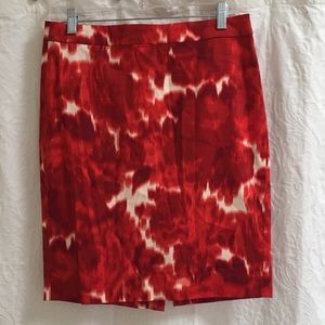 J Crew The Pencil Skirt 6 red cream print